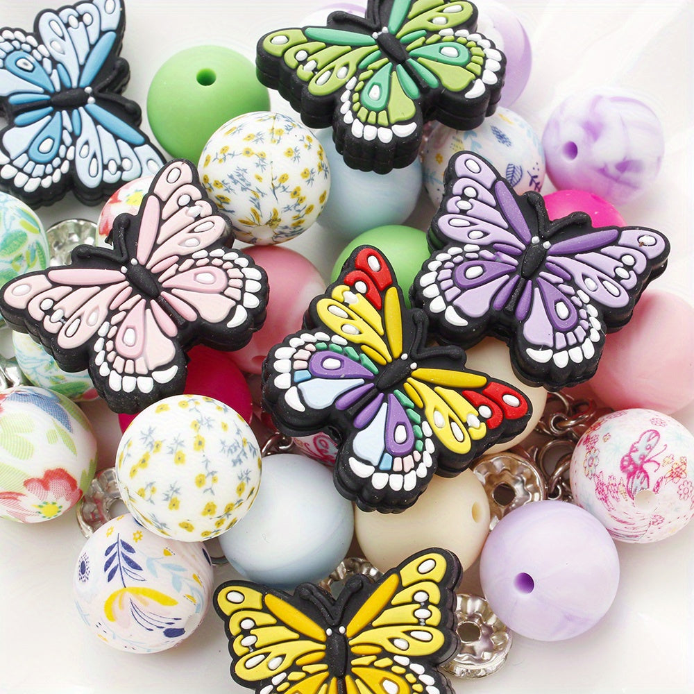 Butterfly Silicone Beads, 60pcs