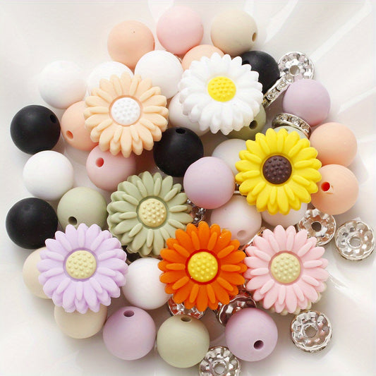 68pcs Sunflower Silicone Beads