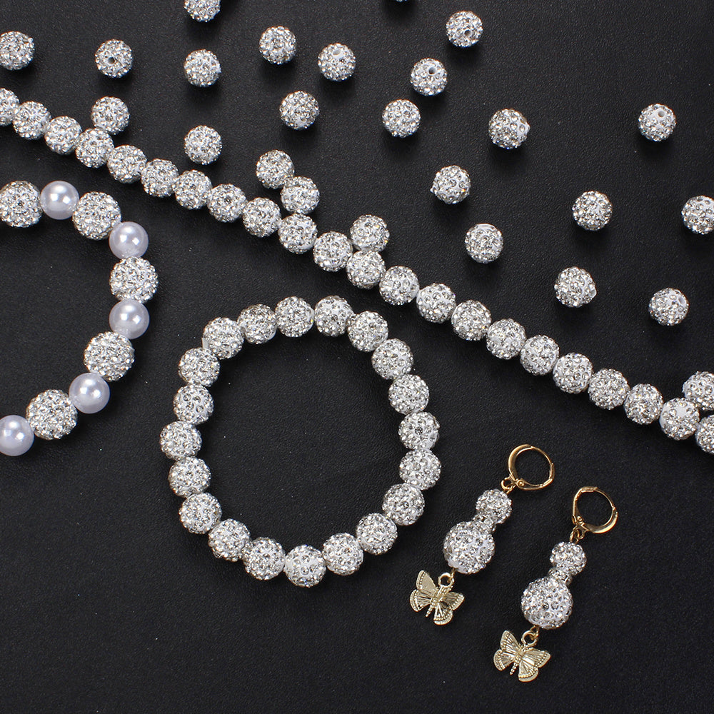 White Rhinestone Crystal Ball Beads