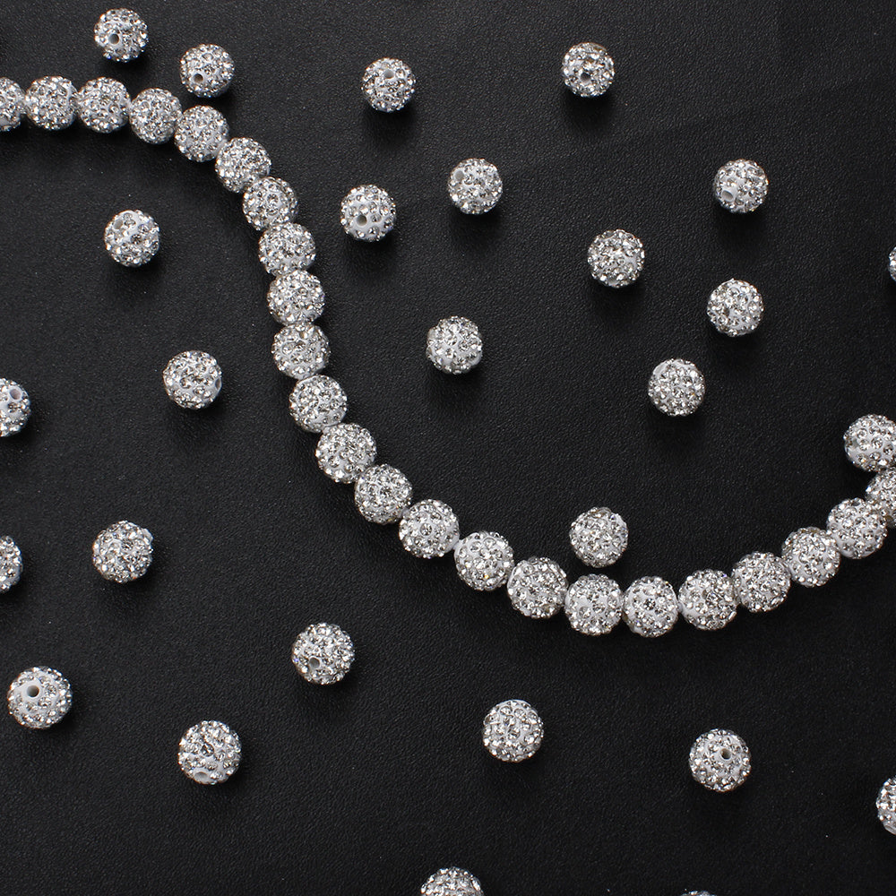 White Rhinestone Crystal Ball Beads