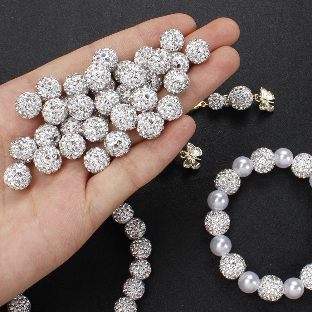 White Rhinestone Crystal Ball Beads
