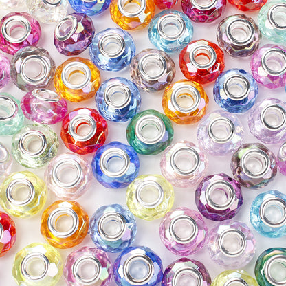 60pcs 15mm Clear Faceted Acrylic Big Hole Beads