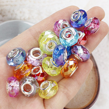 60pcs 15mm Clear Faceted Acrylic Big Hole Beads