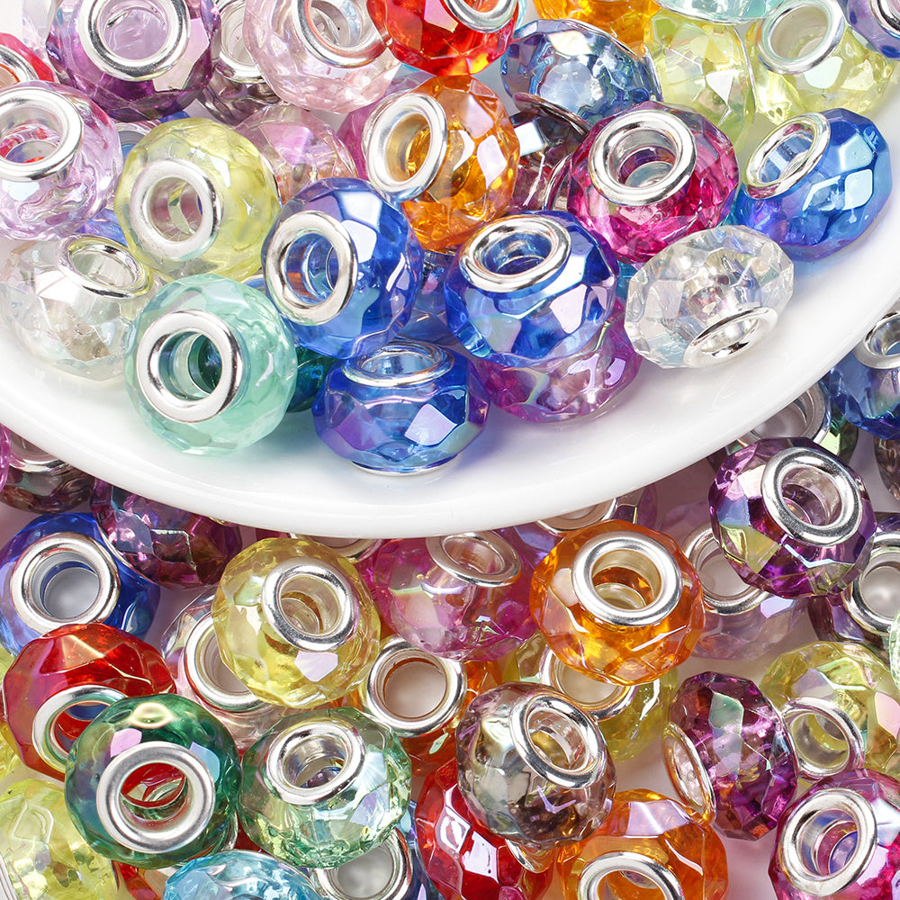60pcs 15mm Clear Faceted Acrylic Big Hole Beads