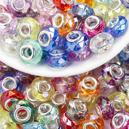 60pcs 15mm Clear Faceted Acrylic Big Hole Beads