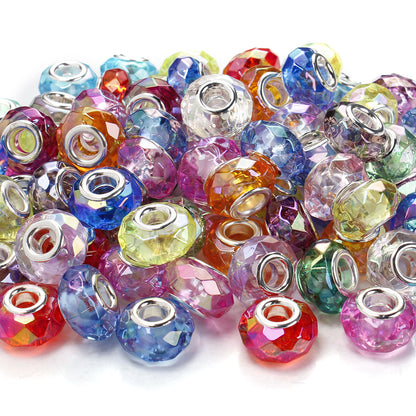 60pcs 15mm Clear Faceted Acrylic Big Hole Beads