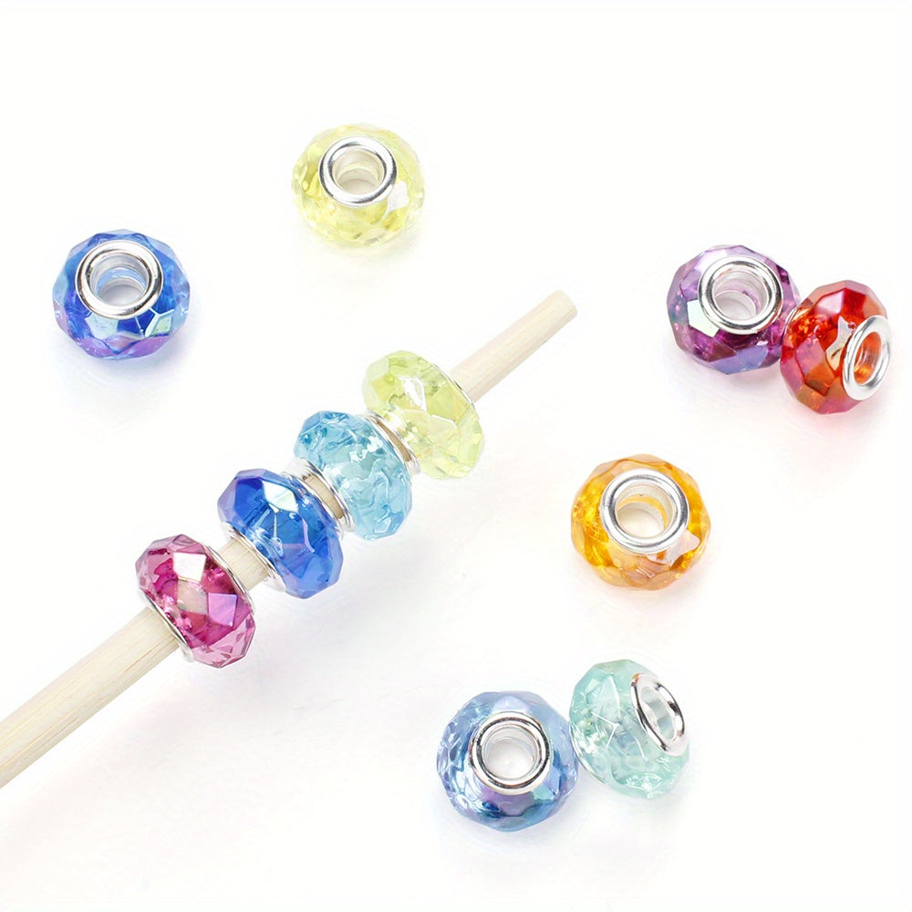 60pcs 15mm Clear Faceted Acrylic Big Hole Beads