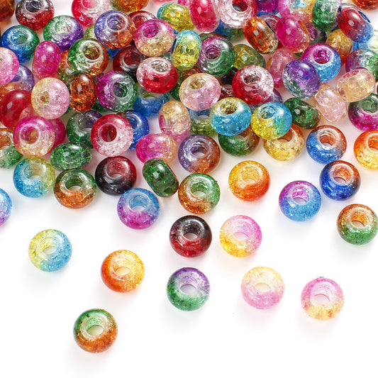 100/150pcs 8x14mm Double Color Cracked Acrylic Big Hole Beads