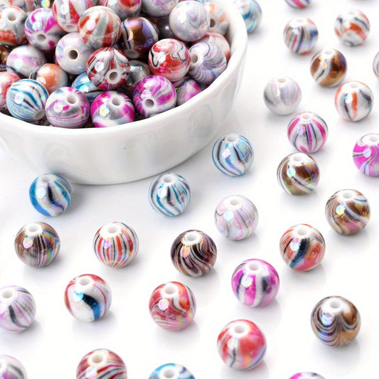 30pcs 10mm Colorful Striped Acrylic Round Beads