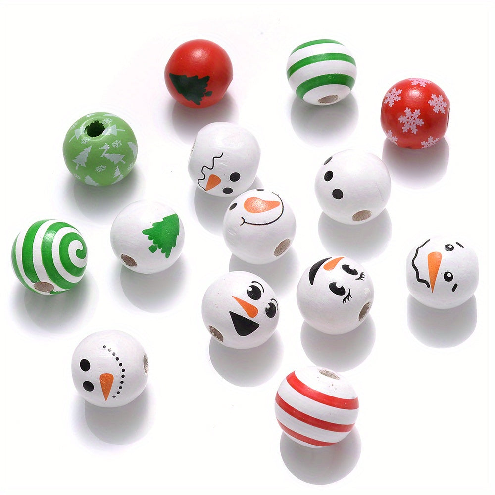 10pcs 15mm Christmas Wooden Round Beads