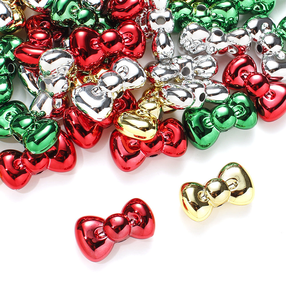 10pcs 15x26mm Christmas Bean Knot Electroplated UV Beads