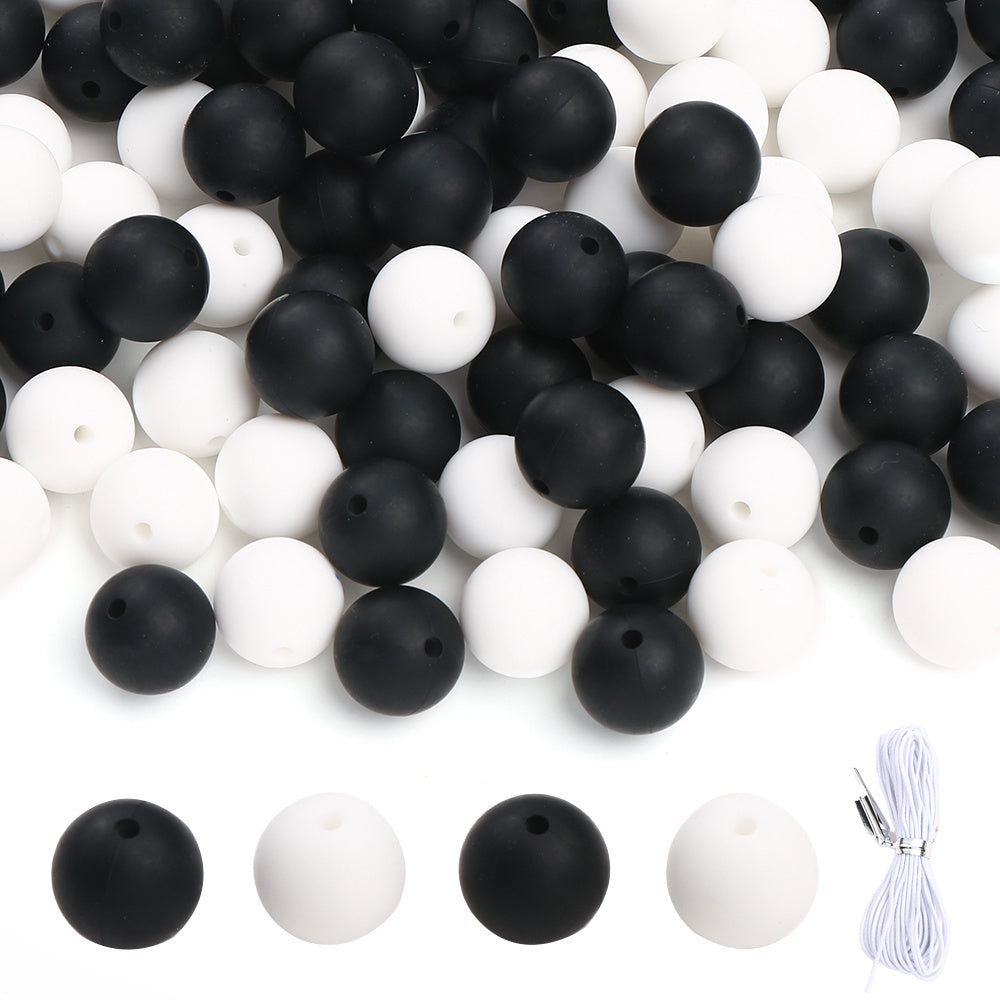 15mm Black & White Silicone Focal Beads