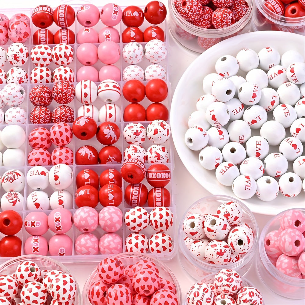 10pcs Valentine's Day Wooden Round Spacer Beads