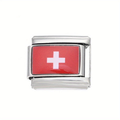 1pc 9x10mm Stainless Steel World Flag Module Charm Bead