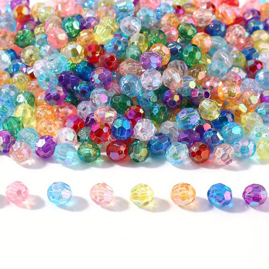 100pcs 6/8mm Faceted AB Plated Acrylic Beads