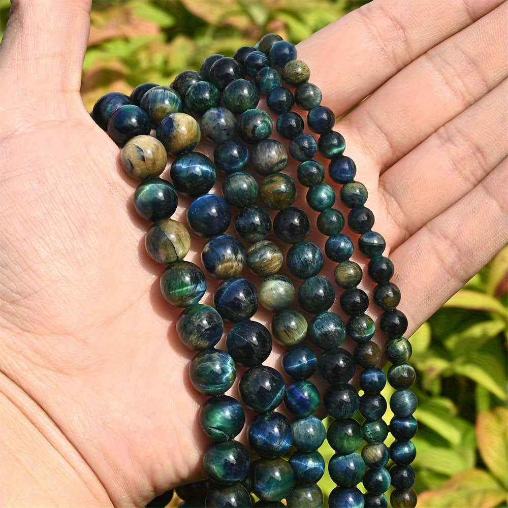 Natural Stone Blue and Green Gradient Tiger Eye Round Beads