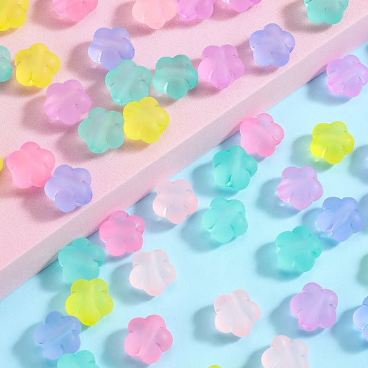 50pcs/lot Mixed Color Flower Acrylic Frosted Beads