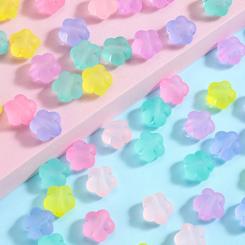 Mixed Color Frosted Flower Acrylic Beads