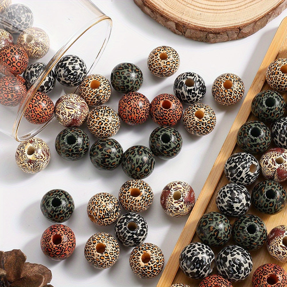 16mm Leopard Print Wooden Beads