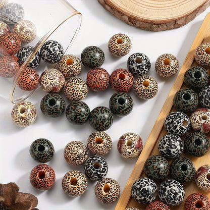 16mm Leopard Print Wooden Beads