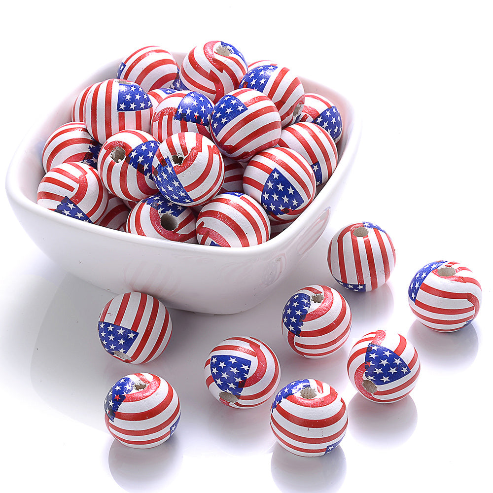 10pcs 16mm American Design Wooden Beads