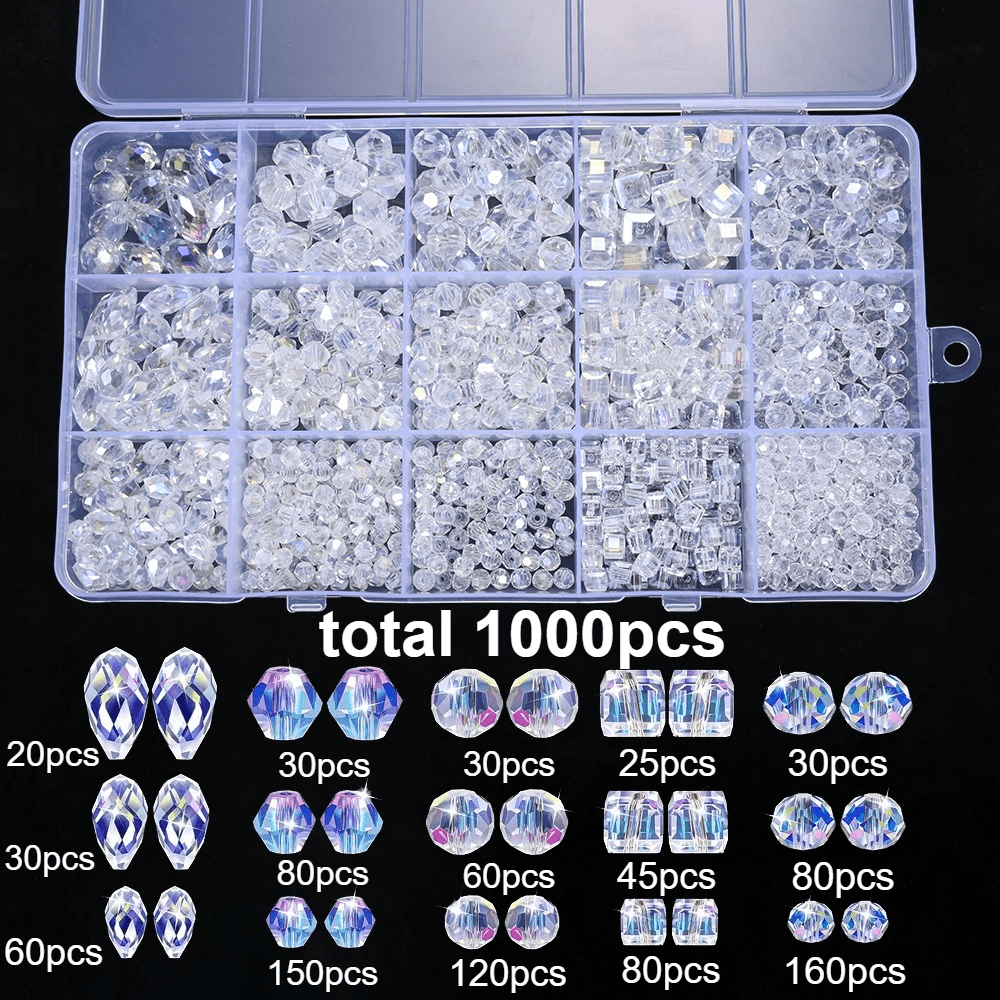 1000pcs/set Transparent AB Crystal Glass Bead Kit