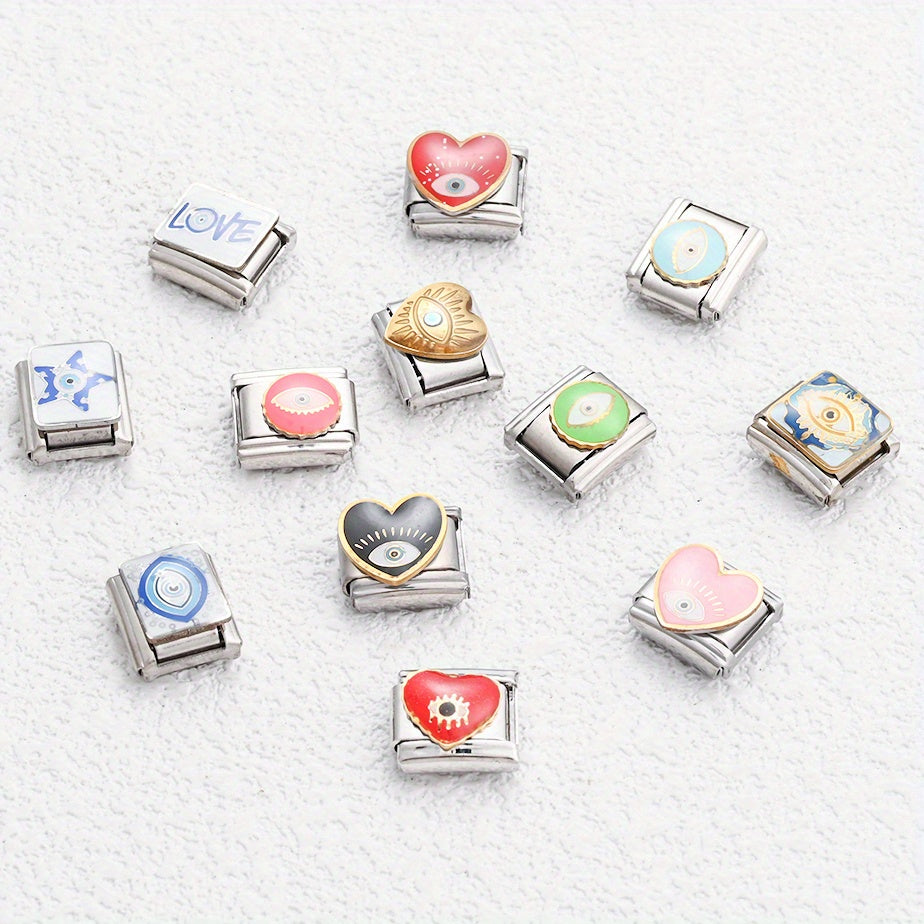 1pc 9x10mm Stainless Steel Evil Eye Module Charm Bead