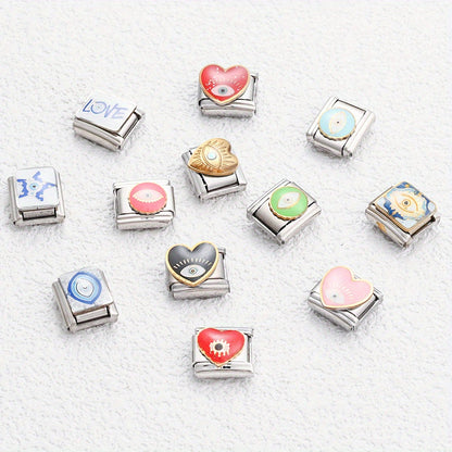 1pc 9x10mm Stainless Steel Evil Eye Module Charm Bead