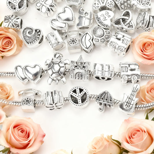 30/50pcs Vintage Silvery Large Hole Alloy Beads