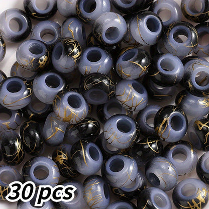 30pcs 9x14mm Golden Line Gradient Acrylic Round Beads