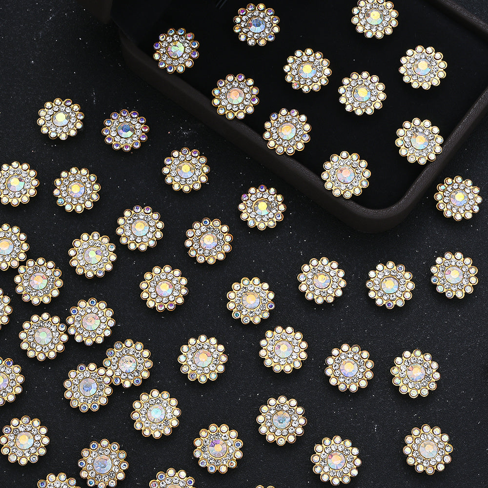 50pcs 13.8mm Two-Tone Sunflower Rhinestone Patch Beads