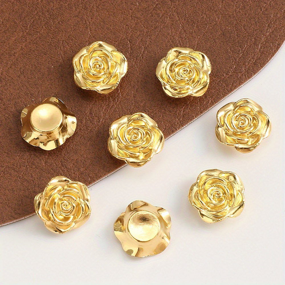 30pcs 12mm Golden Resin Floral Flatback Beads