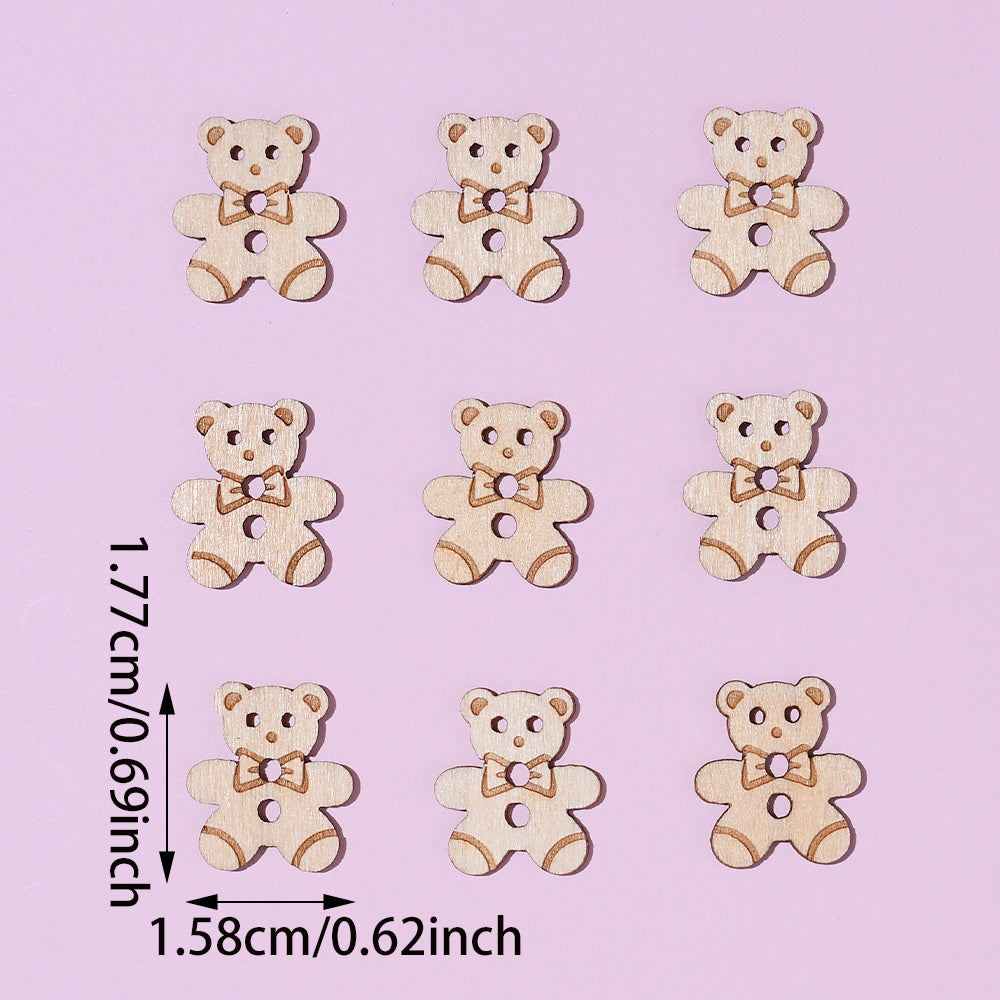 15.8x17.7mm Bear Wooden Button Beads