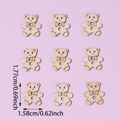 15.8x17.7mm Bear Wooden Button Beads