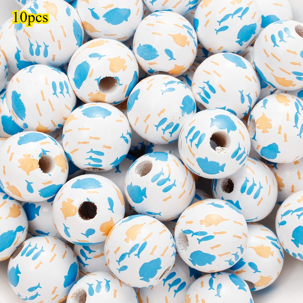 Marine-Themed Wooden Beads