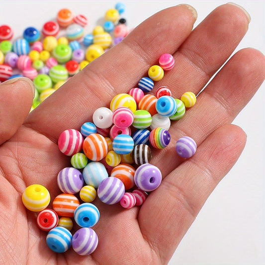 50pcs 6/8/10mm Acrylic Striped Round Beads