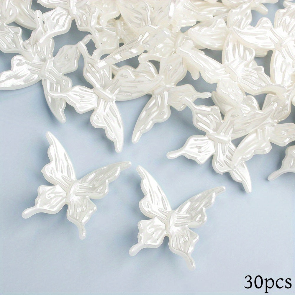 30pcs Pearlescent White Butterfly Beads