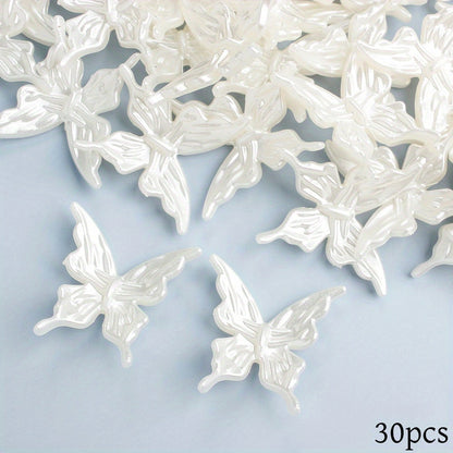 30pcs Pearlescent White Butterfly Beads