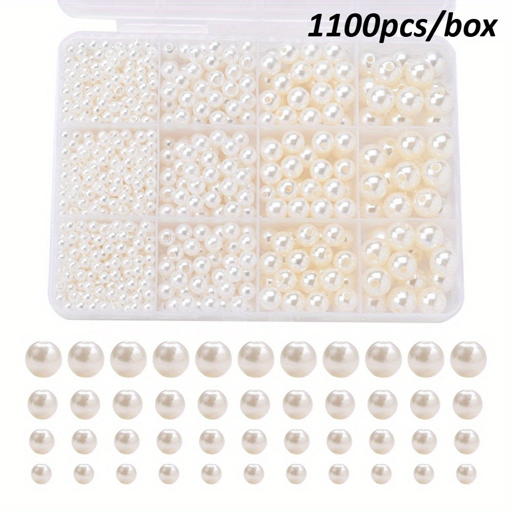 1100pcs 4/6/8/10mm Acrylic Faux Pearl Beads Kit