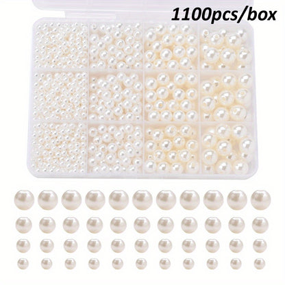 1100pcs 4/6/8/10mm Acrylic Faux Pearl Beads Kit