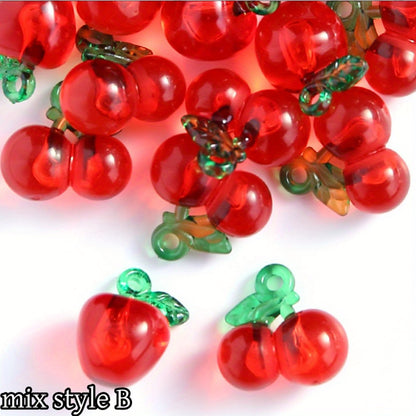 10pcs Cherry Apple Shape Acrylic Charm Beads