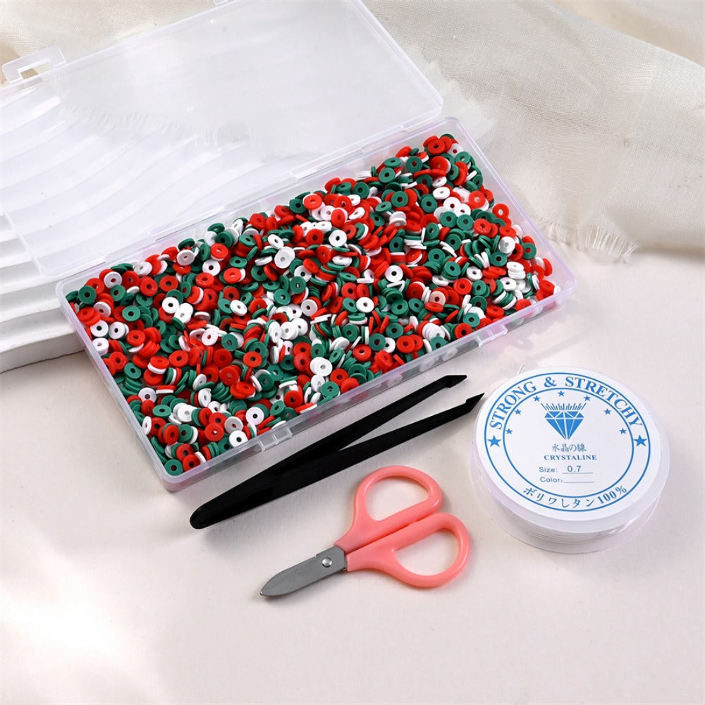 6mm Christmas Polymer Clay Heishi Disc Bead Kit, 1750pcs
