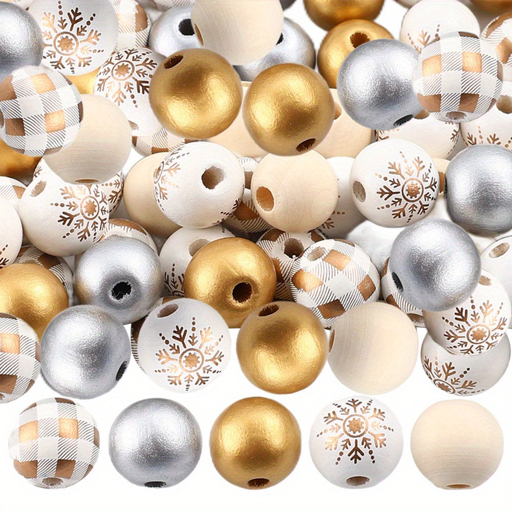 Christmas Wooden Pattern Spacer Beads
