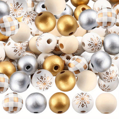 Christmas Wooden Pattern Spacer Beads