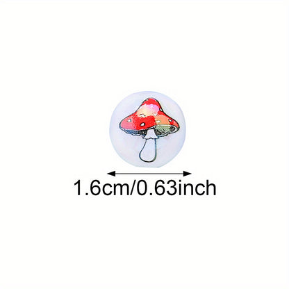 10pcs 16mm Glossy Mushroom Print Beads
