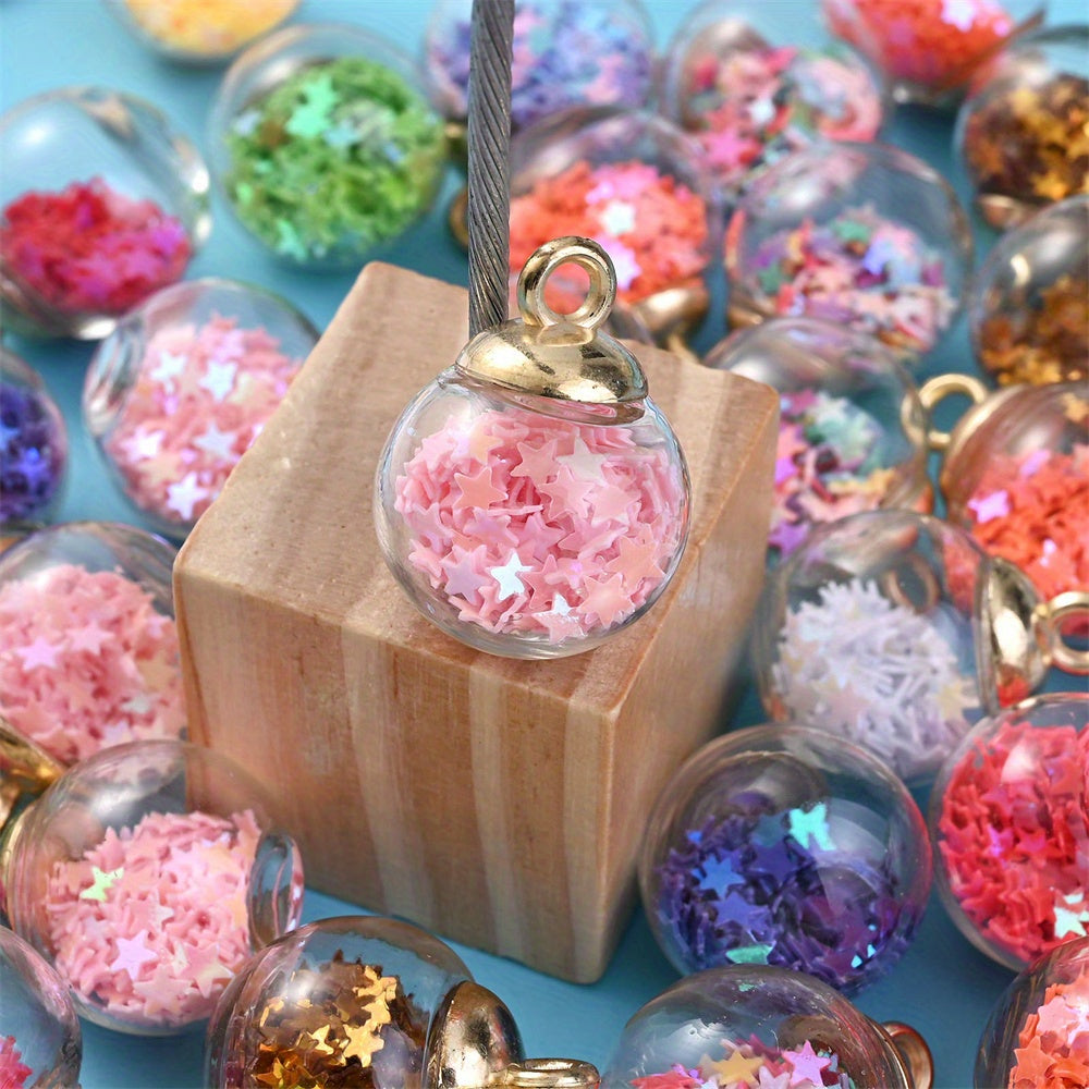 10pcs Round Transparent Glass Star Pendant Charms