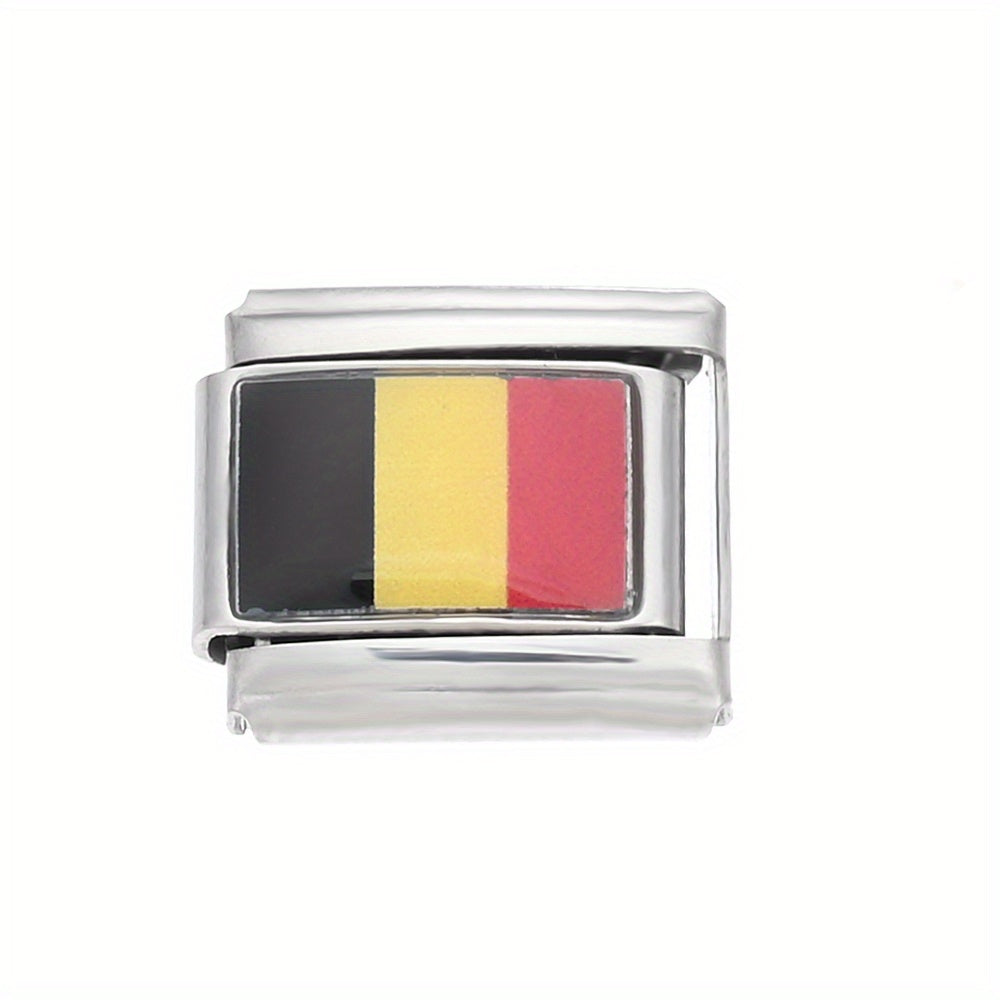 1pc 9x10mm Stainless Steel World Flag Module Charm Bead