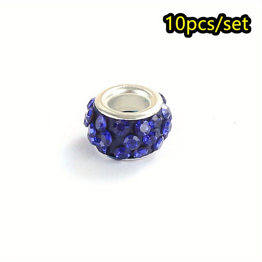 10pcs Colorful Big Hole Rhinestone Spacer Beads