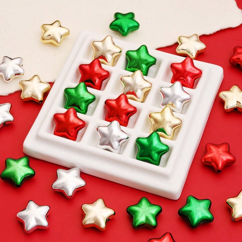 20mm Shiny Christmas Acrylic Star Charm Beads, 10pcs