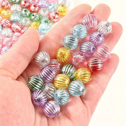 20pcs 14mm Colorful Acrylic Stripe Round Beads